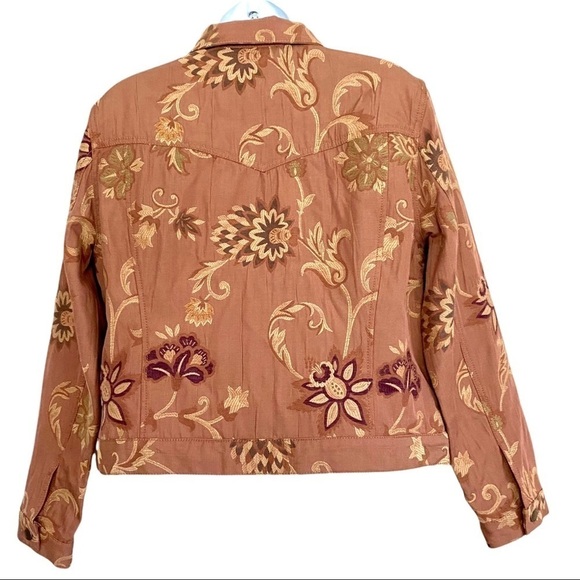 Jean-style Brown Jacket Petite Large Floral Western Button-down Front - Picture 2 of 13